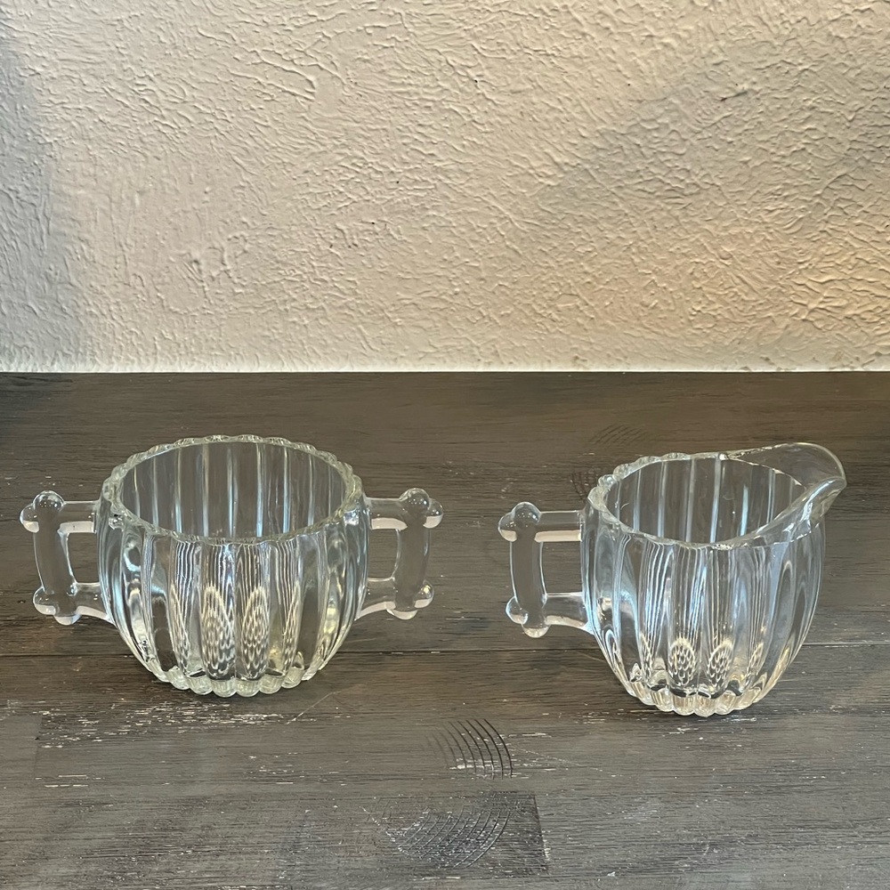 Vintage Jeannette National Clear Ribbed Creamer and Sugar Set